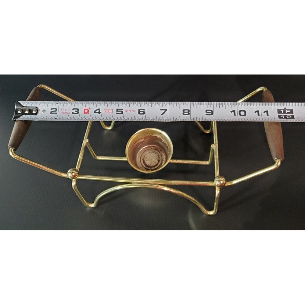 Vintage Mid Century Modern chafing stand metal w/ wood handles, warming stand - Picture 10 of 12